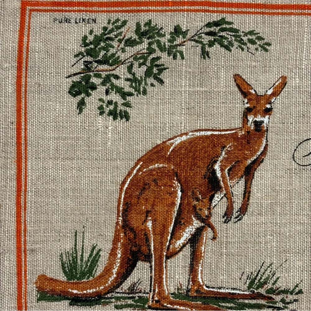 VTG Heil Pure Linen Souvenir Australian tea towel 1980’s Emo Koala Kangaroo NWOT